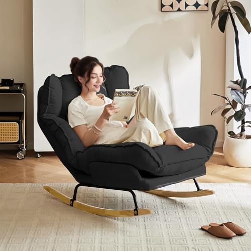 Image of JPBSTO Rocking Chair with Adjustable High Backrest, Extra-Wide Upholstered Glider Rocker, Comfy Accent Chair for Living Room Bedroom