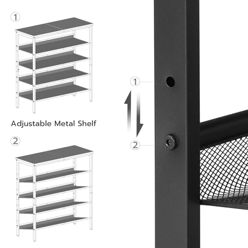 Image of HOOBRO Shoe Rack for Entryway, 5-Tier Shoe Organizer with Adjustable Mesh Shelves, 12-16 Pairs of Shoes, Spacious Floor Mount, Metal, Industrial, Shoe Shelf for Closet, Black BB12XJ01