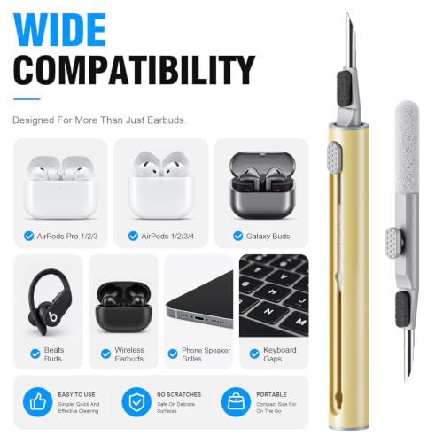 Image of Hyashee Cleaner Kit for Airpods Pro 1 2 3 Multi-Function Cleaning Pen with Soft Brush Flocking Sponge for Bluetooth Earphones Case Cleaning Tools (Yellow)