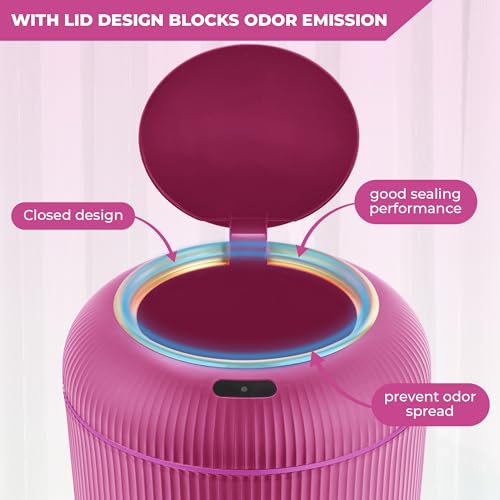 Image of Pukomc Smart Sensor Wastebasket, Convenient and Hygienic Easy to Use, Technology Sensor Waterproof Wastebasket Plastic Trash can for Kitchen, Bathroom, Bedroom, Living Room, Office and Outdoor Pink