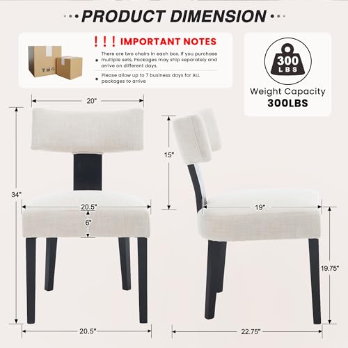Image of HNY Mid Century Modern Farmhouse Dining Chairs Set of 4, Linen Upholstered Accent Chair Curved Backrest Kitchen Chairs, with Black Hardwood Frame, Beige
