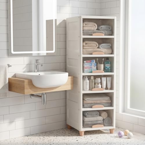 Image of Ash & Roh Multi-Layer Plastic Storage Cabinet with Transparent Flip Door | Space Saving Organizer for Kitchen, Bedroom, Office | Foldable Stackable Storage Almirah for Clothes | Dustproof Storage Rack