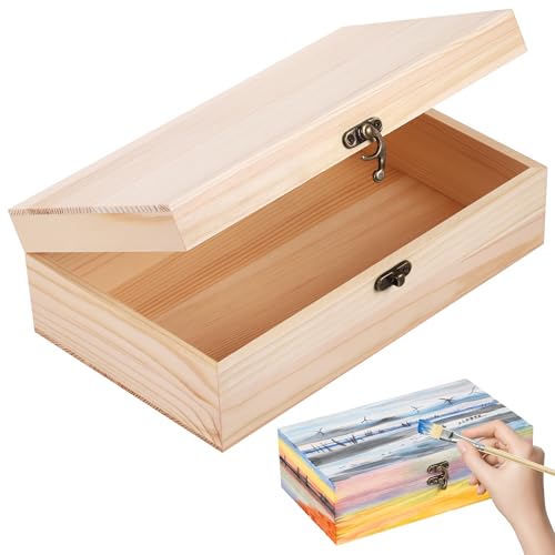 Starvortex Caja de Madera con Tapa, Cajas de Madera de 25x15x8cm con Bisagras y Cierre de Cierre, Cajas Decorativas de Pino Pequeña con Tapa, Caja de Recuerdos de Artes y Artesanías de Mesa del Hogar