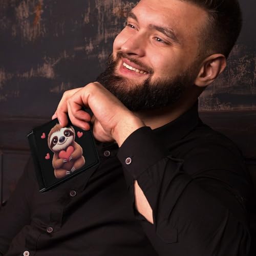 Sloth Holding A Heart Funny Bifold Wallets for Men Slim Front Pocket Purse with Multiple Card Slots4