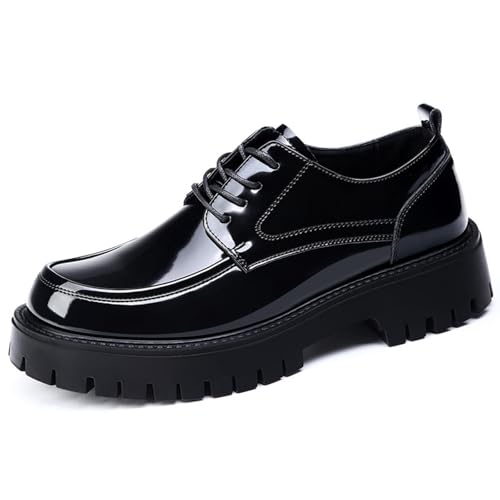 Men's Leather Platform Dress Oxfords Comfort Round Toe Breathable Non Slip Lug Sole Oxford Shoes Business Daily Derby Work Shoes