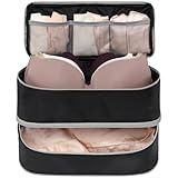 Cambond 4-in-1 Lightweight Double Layer Bra Travel Bag Organizer - Portable Expandable Compression Packing Cubes, Underwear Storage Bag, Black
