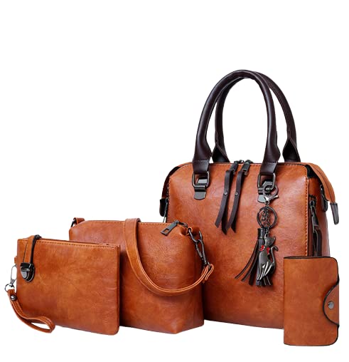MOMISY Set of 4 Pieces Leather Finish PU Material Ladies Hand Bag, Clutch and Wallet for travel office Party for women (Camel) (B0B6F6SCC8) Amazon Price History, Amazon Price Tracker