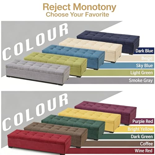 Banc ottoman de rangement coffre bout de lit repose-pieds en lin