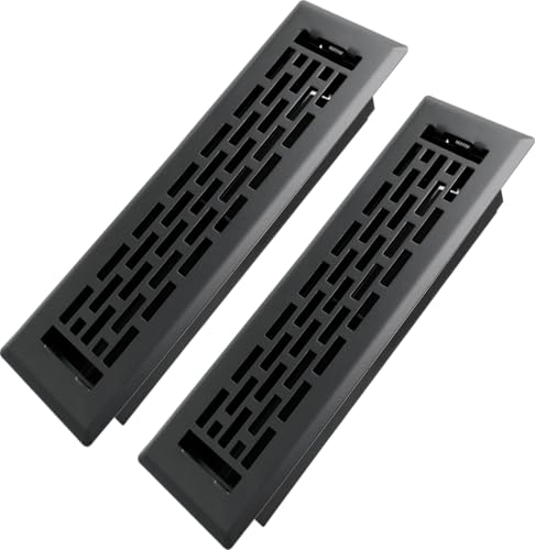 Howeall 2x10 Inches 2 Pack Heavy Duty Walkable Floor Register - Easy Adjust Air Supply Lever Decorative Floor Vent Covers - Boston Design Vent Covers for Home - Matte Black