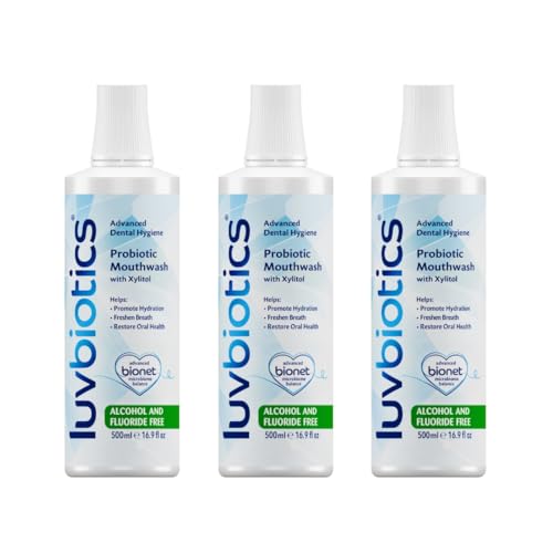 LUVBIOTICS- Enjuague bucal sin fluoruro con probióticos orales y xilitol-Promueve un buen microbioma oral para lograr un aliento más fresco, encías y dientes saludables.