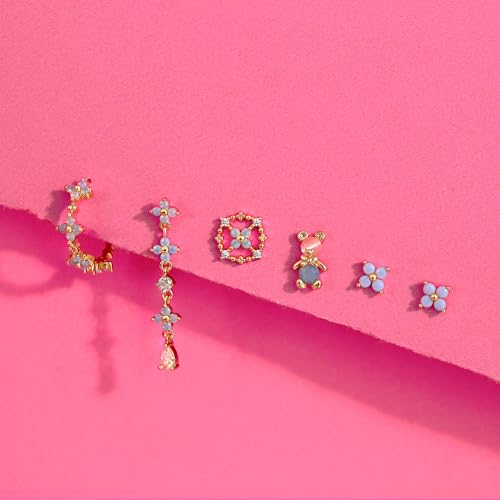 Sterling Silver Post Earrings for Women - Hypoallergenic 14K Gold Plated Cartilage Earrings Dainty Stud Hoop Dangle Chain Earrings Gold Jewelry For Women4