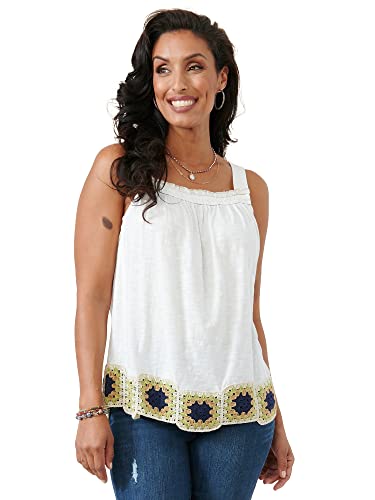 Democracy Women's Crochet Hem Tank Top, Kiwi Navy Multi, Xs #TOP26
