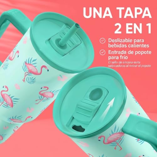 Image of Flamingo Tumbler, Stainless Steel Insulated Tumblers Coffee Mug Cup with Handle, Gifts for Women Girls on Birthday Christmas Summer, 40oz