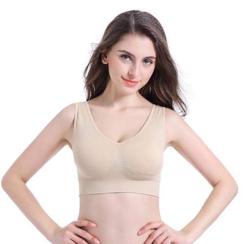 Image of PRETTYWELL Sleep Bras for Women, Comfort Seamless Wireless Stretchy Sports Bra,3 Pack Yoga Bras, with Removable Pads