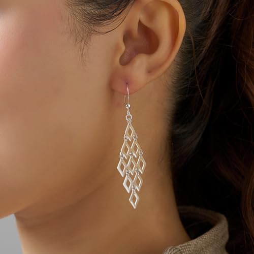 Image of TRUESILVER ACPL 925 Sterling Silver Dangle Earrings for Women | BIS Hallmarked Elegant Long Drop Earrings | Stylish Chandelier Design Jewelry