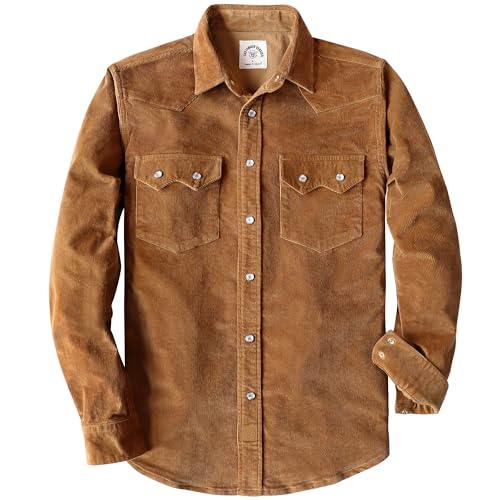 Dubinik® Corduroy Jacket Men 2 Pockets Casual Cotton Pearl Snap Western Work Shirts Vintage Long Sleeve