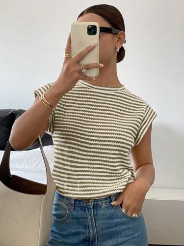 Image of Jawdrobe Women's Striped Western Top Round Neck Cap Sleeve T-Shirt for Women