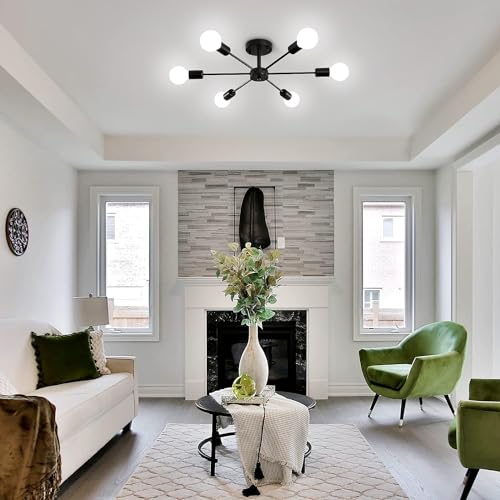 Image of ELEPHANTBOAT Modern Metal Chandelier Light Fixture, 6-Light Modern Flush Mount Ceiling Light for Living Room, Iron Cast Ceiling Light for Bedroom, Dining Room, Office, E27 Light Bubble Not Included