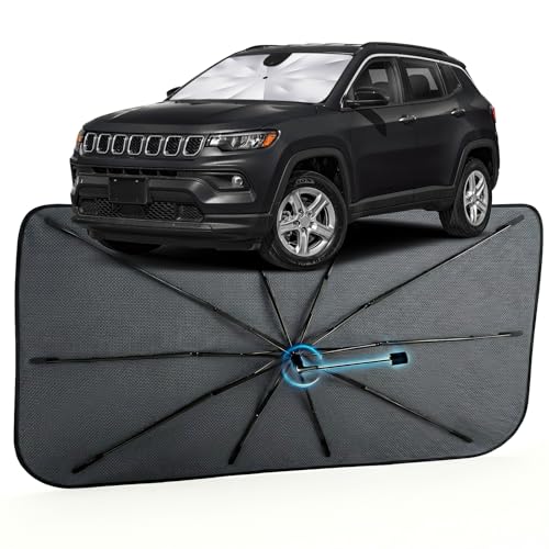 Image of Car Windshield Sun Shade for Jeep Compass 2017-2026 -[Reflective Coated Fabric] Sunshade Umbrella for Front Window, Car Shades Sun Visor Keep Car Cool and Protects Interior, 1:1 Exact Fit