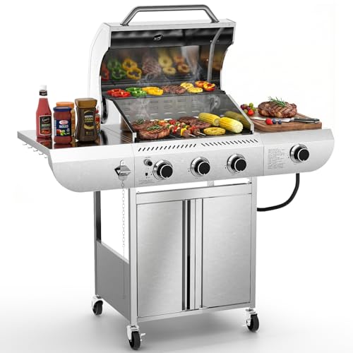 Image of COWSAR Premium 3-Burner 34,000 BTU Propane Gas Grill with Side Burner