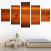 SIGNWIN 5 Panel Canvas Wall Art Orange Sunset for Home Decorations Ready to Hang - 60