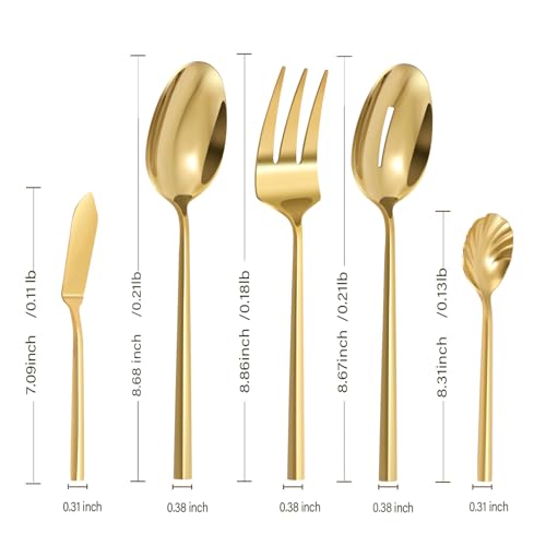 Kelenfer Silverware 45-Piece Gold Flatware Set with Serving Utensils Stainless Steel Thick Heavy Mirror Polished Cutlery Set for Wedding Hotel Restaurant, Service for 8 by Kelenfer - Image 4