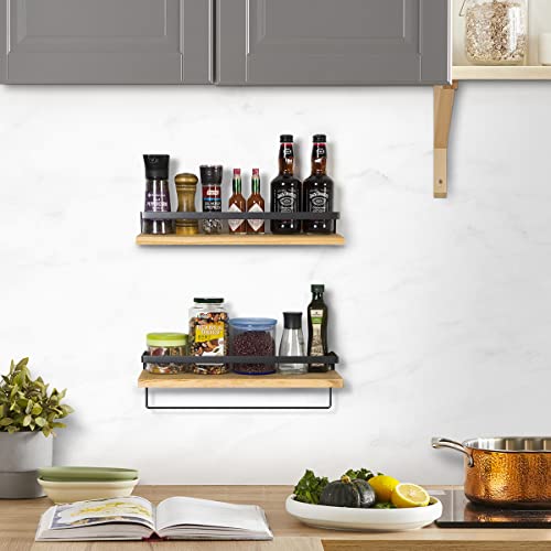 SODUKU Floating Shelves Wall Mounted Storage Shelves for Kitchen, Bathroom,Set of 2 Natural