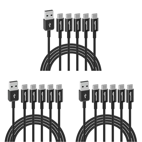 Image of Amazon Basics 15-Pack USB-C to USB-A 2.0 Fast Charging Cable, 480Mbps Speed, USB-IF Certified, for Apple iPhone 16 /15, iPad, Samsung Galaxy, Laptops, 6 Foot, Black