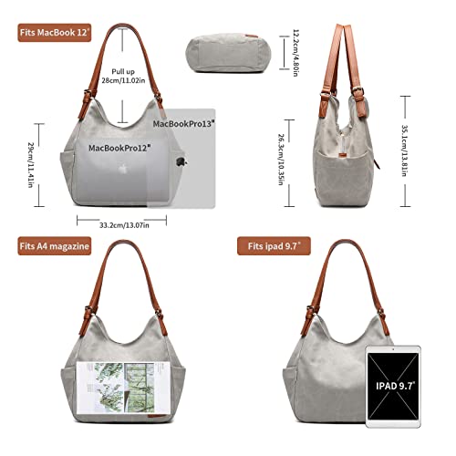 Image of Worldlyda Women Canvas Hobo Purse Multi Pocket Tote Shopper Shoulder Bag Casual Top Handle handbag with Embroidery Ethnic