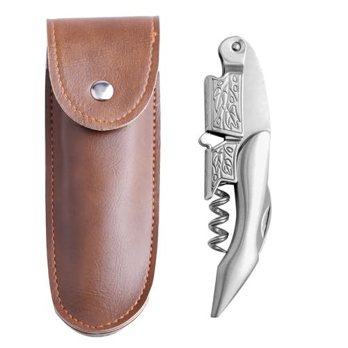 HAMILO ワインオープナー 多機能 ソムリエナイフ 栓抜き ステンレス 革ケース付属 (シルバー)