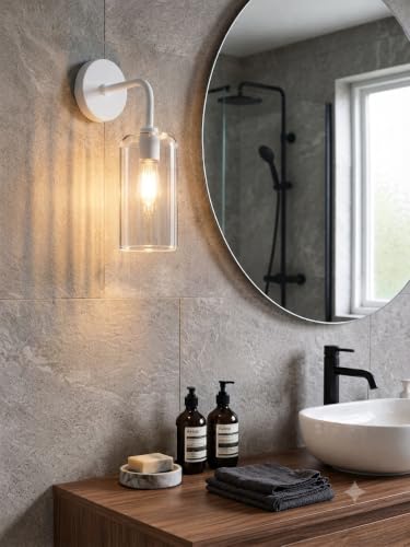 Image of Single White Wall Light with Crystal Acrylic Shade Hanging Wall Sconce Lamp Modern Design for Bedroom Living Room Bathroom Bedside Vanity Hall Home Decor Hotel