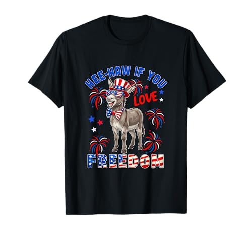 Love Freedom 4th July US Flag Donkey Sound Farmer Patriotic T-Shirt