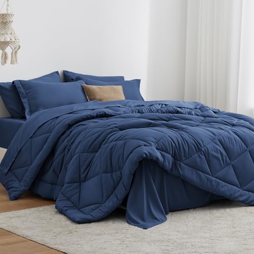 Love's cabin Twin Comforter Set Dark Blue, 5 Pieces Twin Bed...