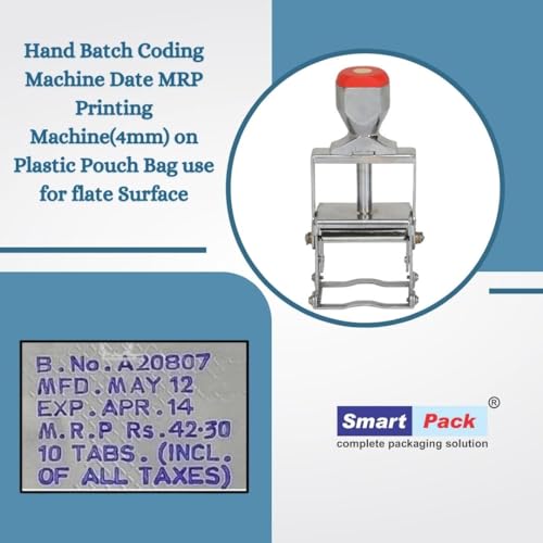 Image of SMART PACK Hand Batch Coding Machine for Batch No. MFG. MRP. EXP. Date Coding | Handheld Printing Machine on Plastic, Paper Pouches, Cartoon Boxes and Kraft Papers | Size 4 MM