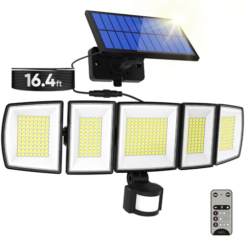 Image of MDCMDCM Solar Lights Outdoor Waterproof Motion Sensor - 416 LEDs 3000 Lumens Super Bright 3 Brightness 3 Modes 360 Illumination 32ft Solar Flood Security Light for Outside (1, 13.8x5x5.2inch)