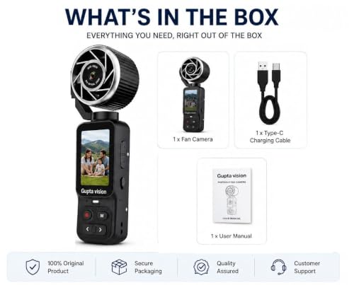 Image of Portable Fan Vlogging Camera 4K Video Recording, 180 Rotatable Auto Focus SD Card Support, Compact Handheld Camera for Travel, Vlogging & Outdoor