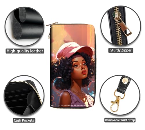 Fashion African American Girl Print Women Large Capacity PU Leather Zip Around Wallet, Multifunctional Clutch Purse for Cash/Card/Coin/Smart Phone4