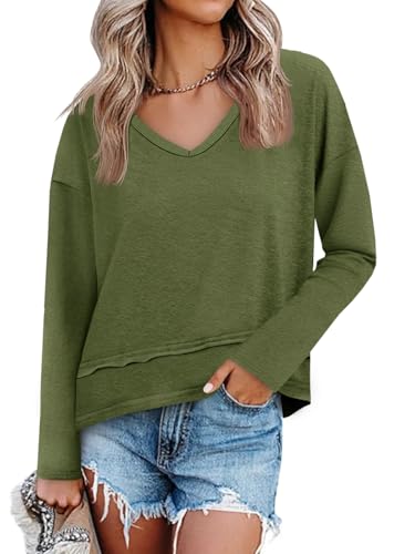 Image of Cicy Bell Womens Long Sleeve T Shirts V Neck Casual Flowy Tops Fall Fashion Loose Fit Basic Tees