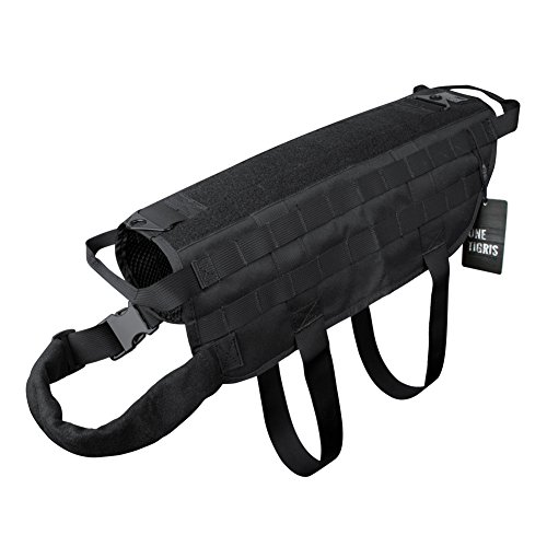 OneTigris Tactical Dog Training Vest Harness with Mesh Padding and Two Handles (Black - Upgraded Version, L / 49cm)