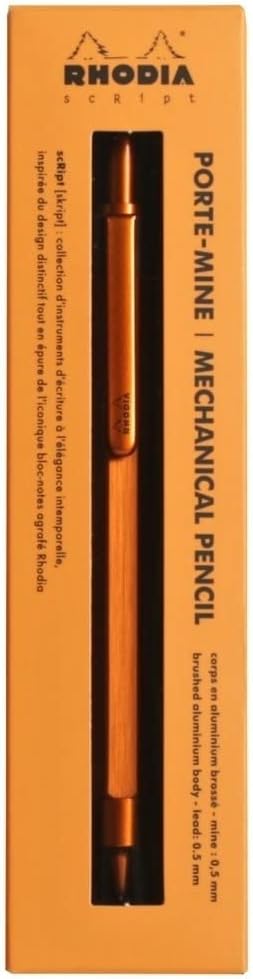 Clairefontaine Rhodia Script Mechanical Pencil Lead 0.5 Mm Brushed Aluminum Rubber Push in Orange