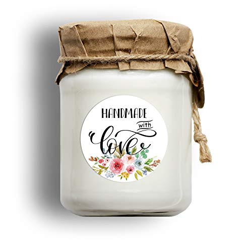 Floral Handmade With Love Stickers, 1.4 Inches Round Total 500 Adhesive Labels Per Roll (1 Roll), Handmade Packaging, Homemade With Love Stickers, Baked With Love Stickers Mr.mug #TOP5