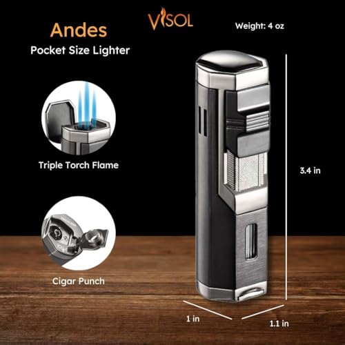 Encendedor Visol Triple Llama Recargable Negro miniatura 2