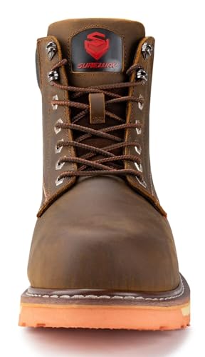 Image of SUREWAY 6 inch Mens Heavy Duty Soft /Steel Toe Work Boots for Men,Goodyear Welt,Extremely Comfortable Durable Proved,Oil /Slip Resistant,Thicker Leather,Wedge Sole,EH Safety Industrial Construction Boots