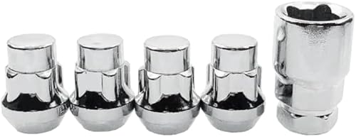 Automotive Locking Wheel Nuts with Key Anti-theft M12x1.5 5pc | Carbon Steel, Chrome Finish, Hub Sleeve Design, Unique Key Socket, Wheel Security