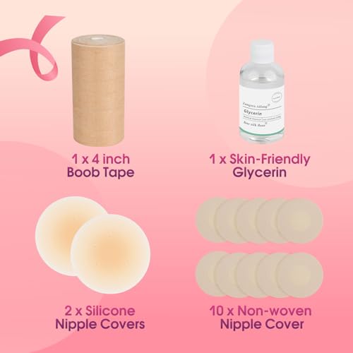 Easy Remove Boob Tape Kit -Invisible Boobtape for Women Large Breast Lift with Breathable Bra Tape, Covers, Petals and Glycerin2