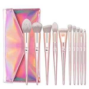 Brush 10 pc Metal Luster Handle Makeup Brushes with Storage Bag Powder Eyeshadow Foundation Brush Cosmetic Tools
