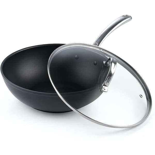 Wok negro de aluminio anodizado duro 11 pulg. miniatura 1