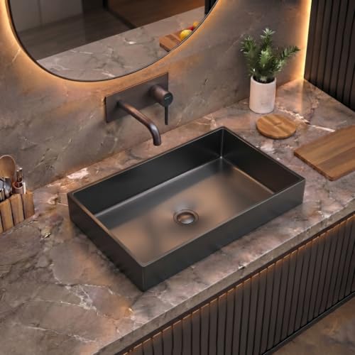 Image of Rose Oro Collection 55x38 cm SS 304 Brushed Stainless Steel Counter Top Wash Basin for Bathroom | Luxury Brushed Finish Bathroom Sink | Get 2 Years Warrenty