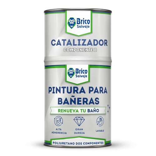 BRICOSALVAJE Pintura para Bañeras Acabado SATINADO Dos Componentes 600+150 ML | Fácil Aplicación | Acabado Cerámico (Blanco Cerámico Aniston)