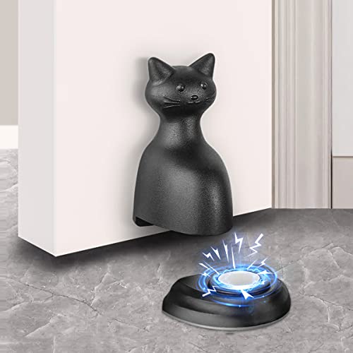 Magnetic Door Stop For Bottom Of Door - 2 Pack Door Stopper Black Cat Shape Catch Wall Protector, Heavy Duty Door Stop With 3M Adhesive Tape, Hold Keep Door Open #TOP15